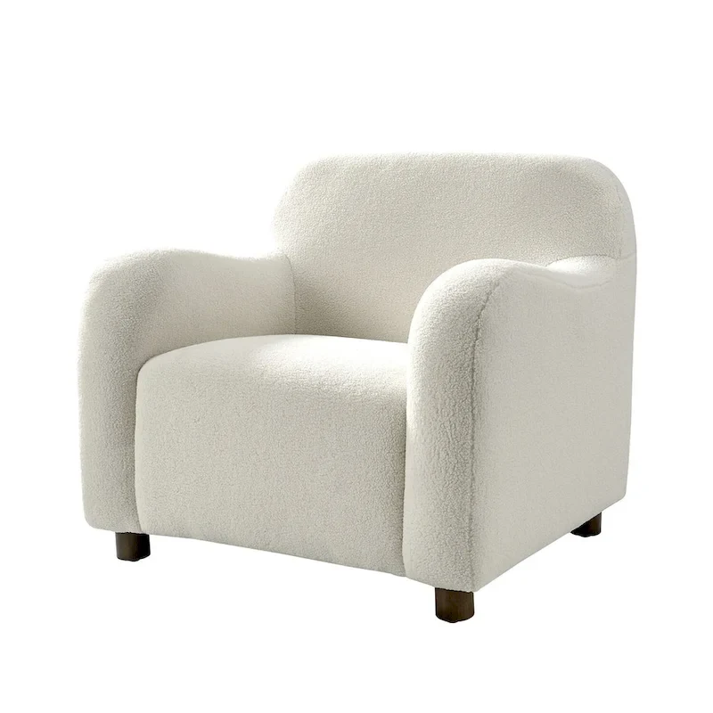 Fauteuil d'appoint rembourré Bouclé avec pieds en noyer massif