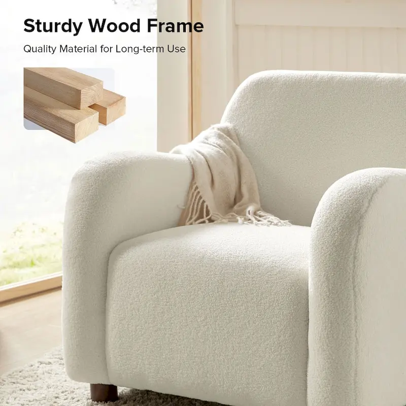 Fauteuil d'appoint rembourré Bouclé avec pieds en noyer massif