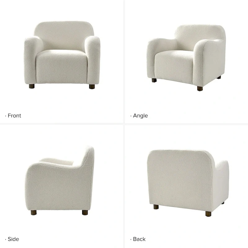 Fauteuil d'appoint rembourré Bouclé avec pieds en noyer massif