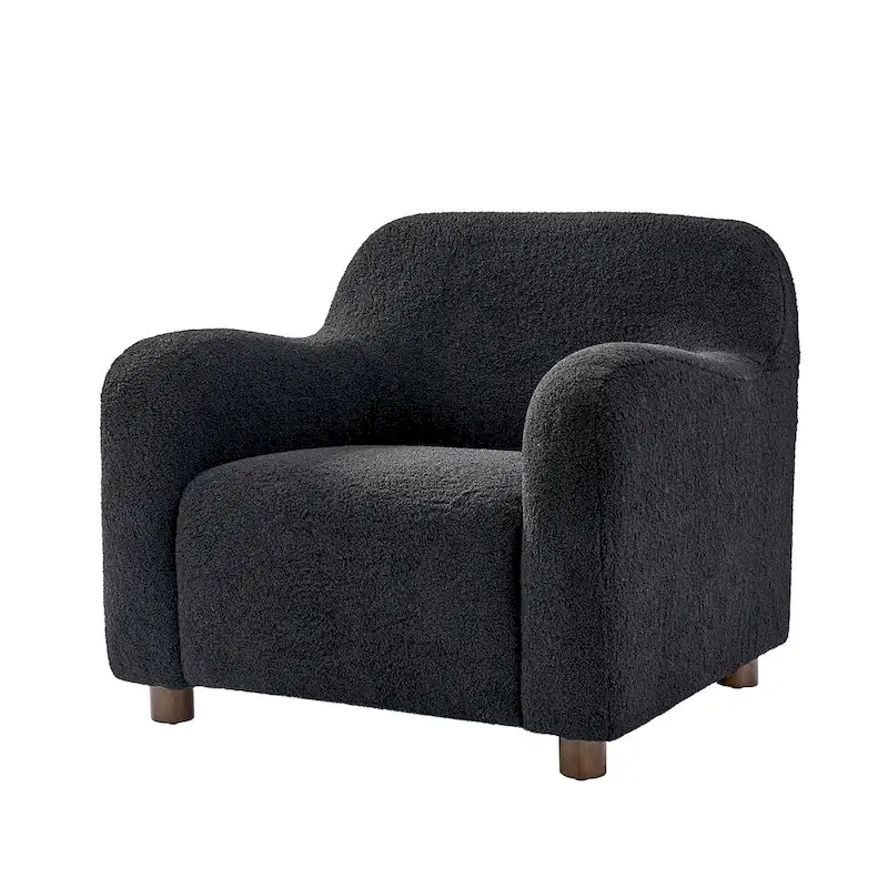 Fauteuil d'appoint rembourré Bouclé avec pieds en noyer massif