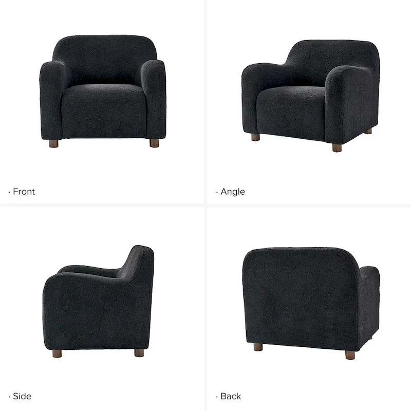 Fauteuil d'appoint rembourré Bouclé avec pieds en noyer massif