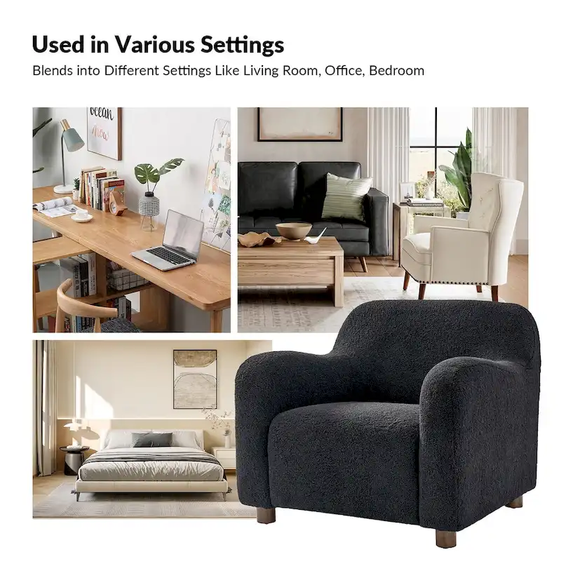 Fauteuil d'appoint rembourré Bouclé avec pieds en noyer massif