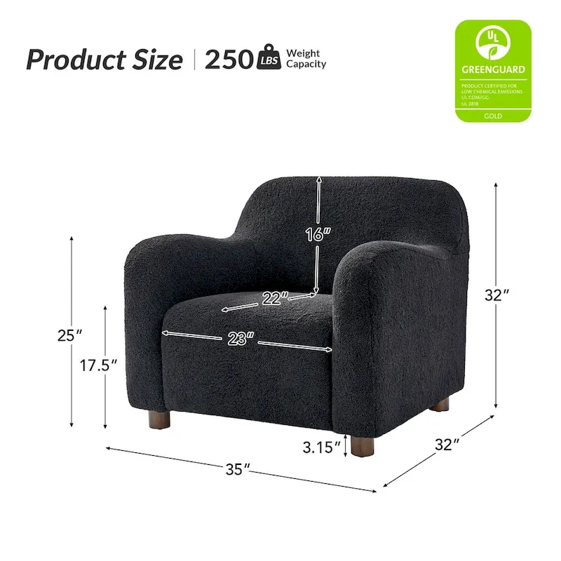 Fauteuil d'appoint rembourré Bouclé avec pieds en noyer massif