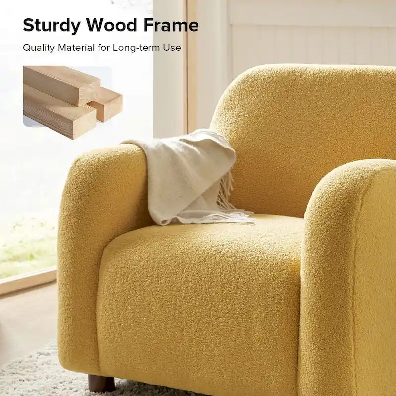Fauteuil d'appoint rembourré Bouclé avec pieds en noyer massif