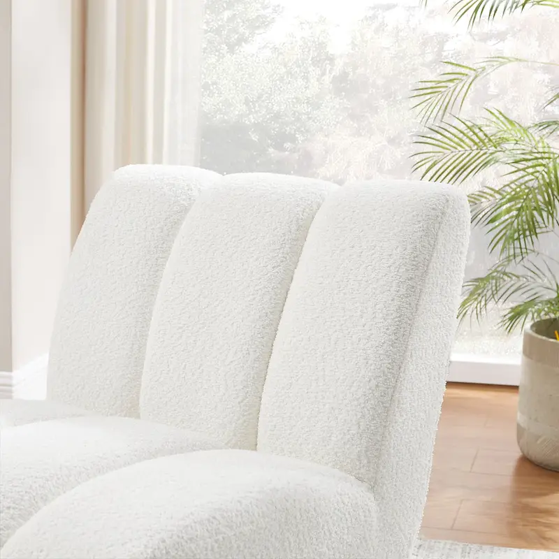 Causeuse moderne sans accoudoirs en tissu bouclé avec pieds en bois