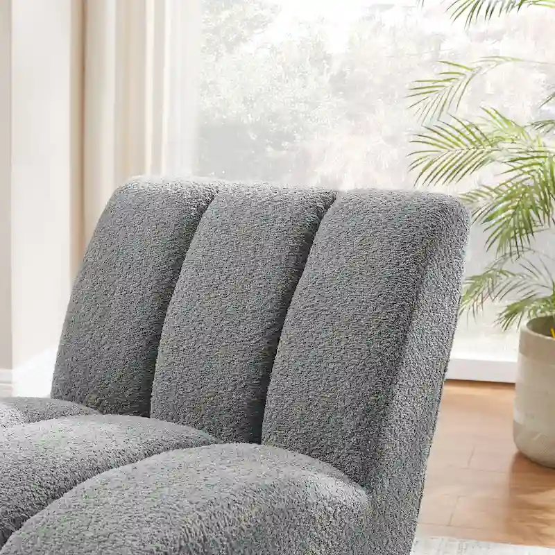 Causeuse moderne sans accoudoirs en tissu bouclé avec pieds en bois