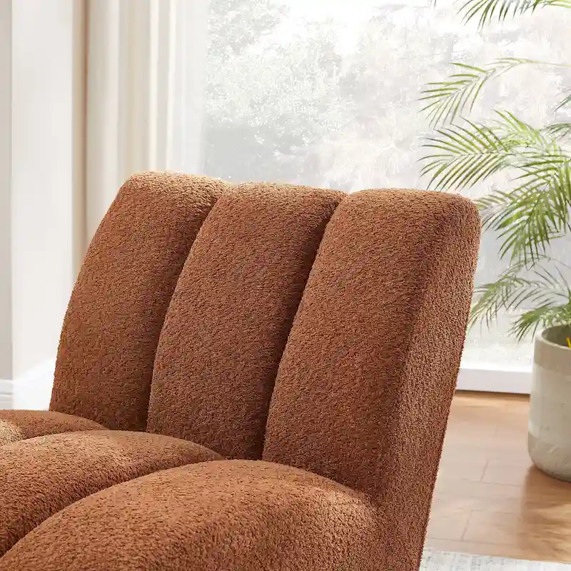 Causeuse moderne sans accoudoirs en tissu bouclé avec pieds en bois