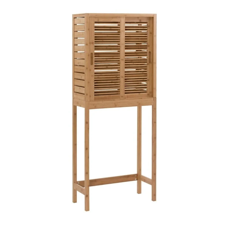 Meuble de rangement WC en bambou avec portes coulissantes finition naturelle