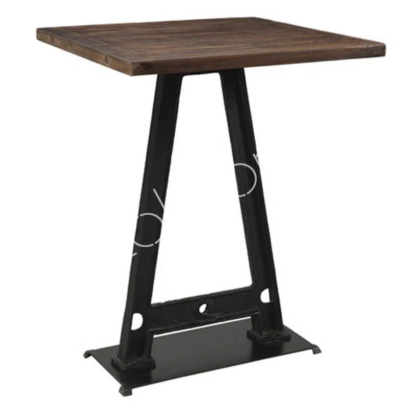 Table Haute de Bar Bistrot en Bois de Manguier et Pied en Fonte