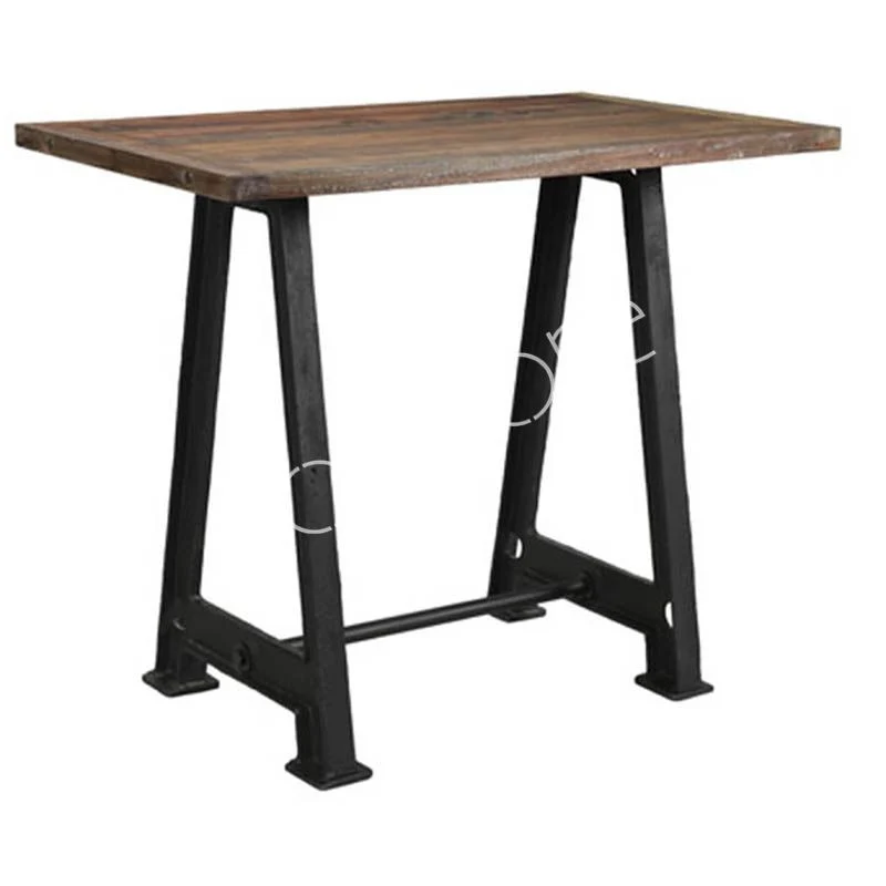 Table Haute de Bar Bistrot en Bois de Manguier et Pied en Fonte