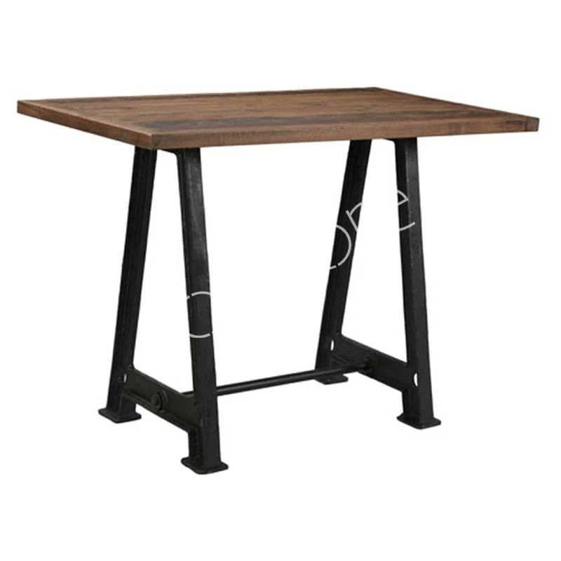 Table Haute de Bar Bistrot en Bois de Manguier et Pied en Fonte
