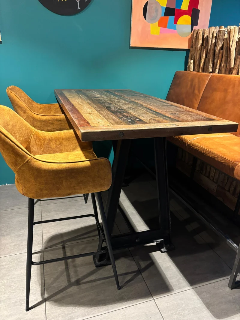 Table Haute de Bar Bistrot en Bois de Manguier et Pied en Fonte