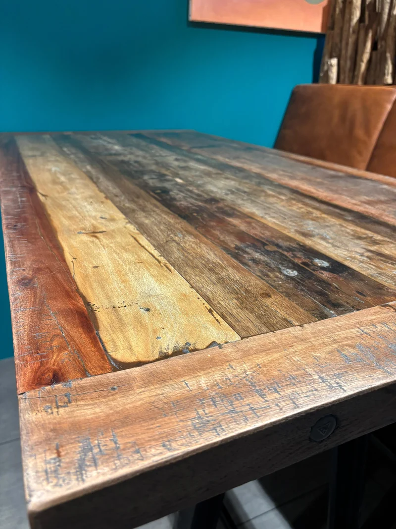 Table Haute de Bar Bistrot en Bois de Manguier et Pied en Fonte