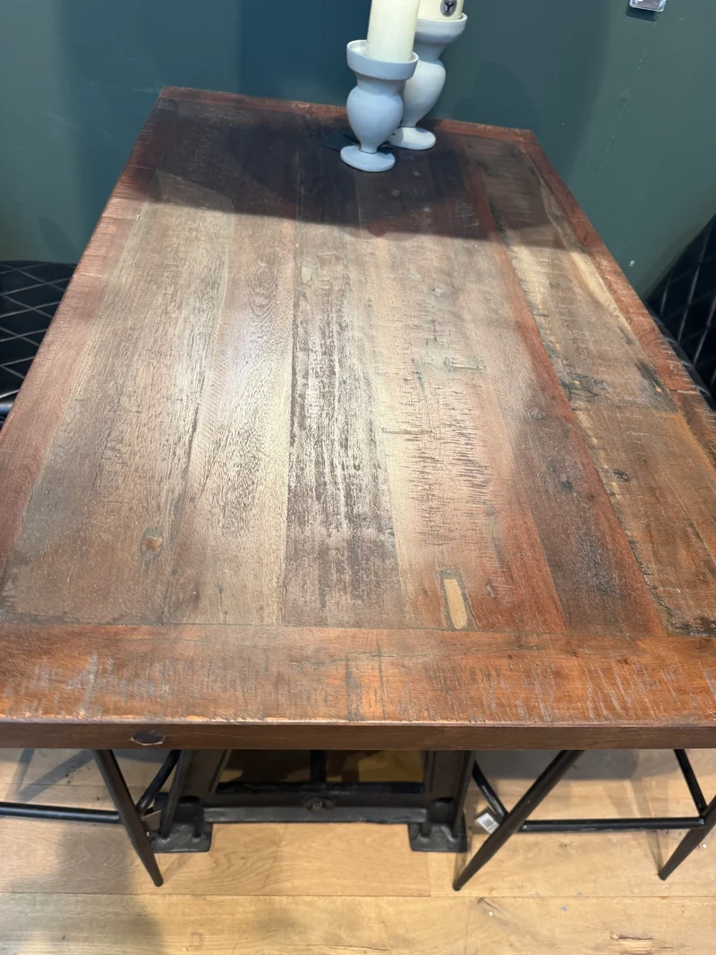 Table Haute de Bar Bistrot en Bois de Manguier et Pied en Fonte
