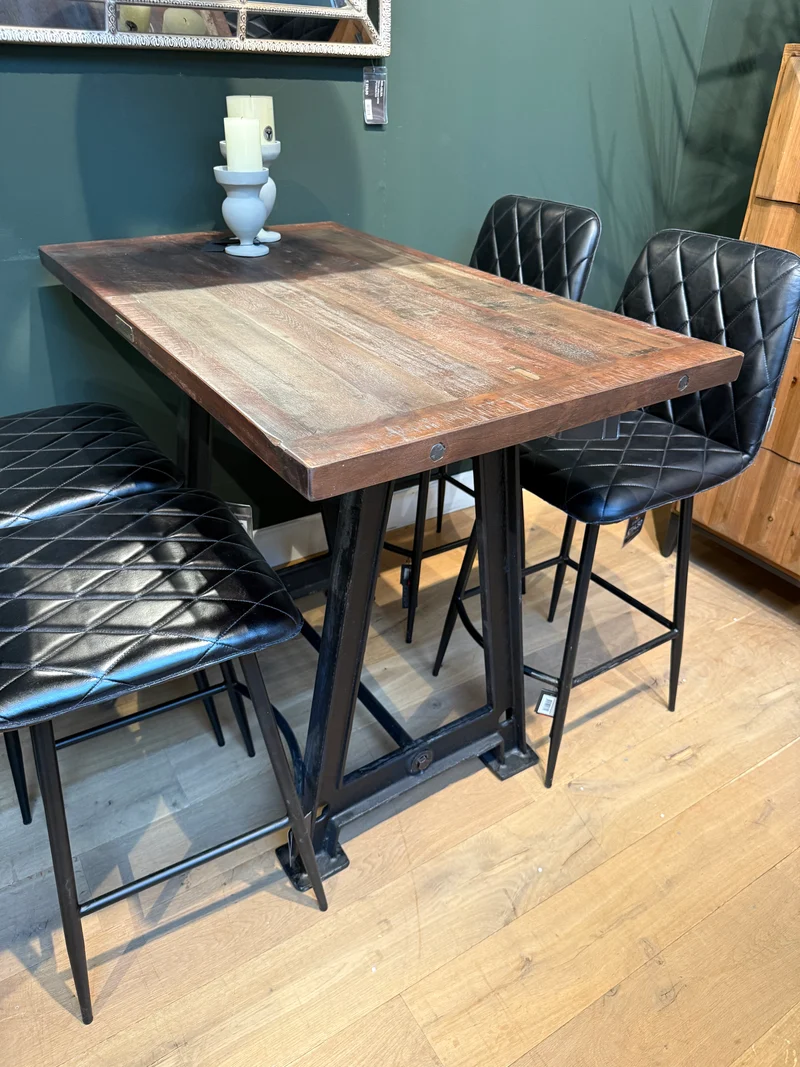 Table Haute de Bar Bistrot en Bois de Manguier et Pied en Fonte