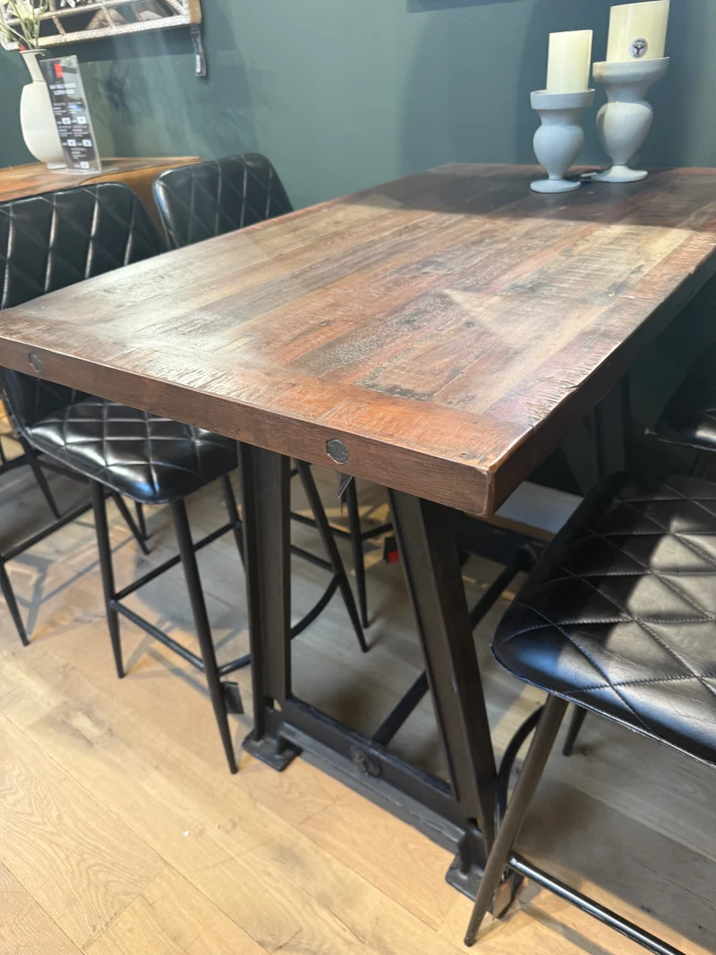 Table Haute de Bar Bistrot en Bois de Manguier et Pied en Fonte