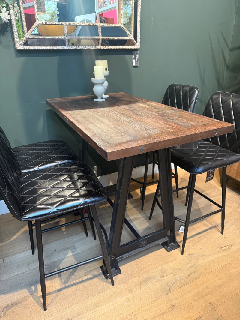 Table Haute de Bar Bistrot en Bois de Manguier et Pied en Fonte
