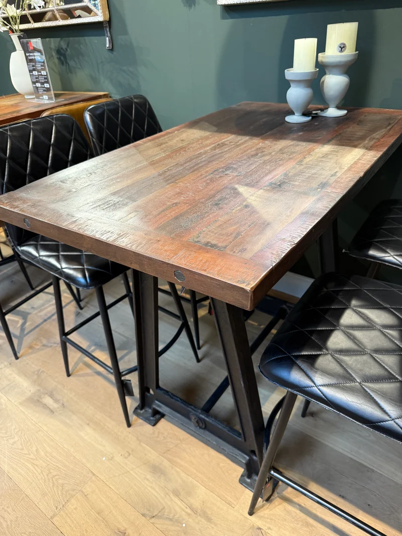 Table Haute de Bar Bistrot en Bois de Manguier et Pied en Fonte