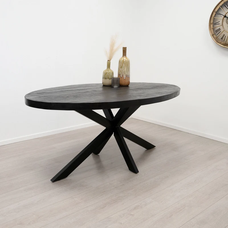 Table Ovale en Manguier Noir Pied Mikado "SOLO"
