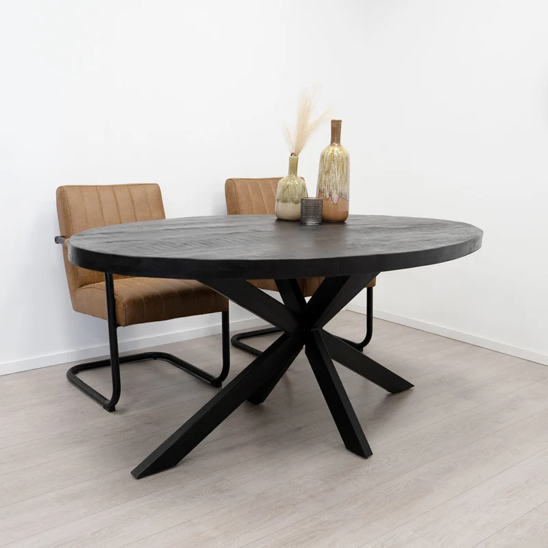 Table Ovale en Manguier Noir Pied Mikado "SOLO"