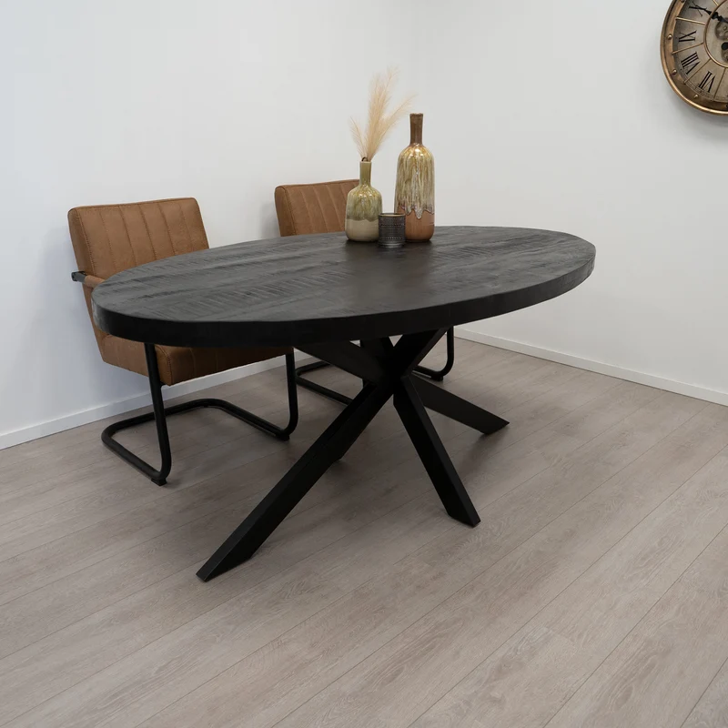 Table Ovale en Manguier Noir Pied Mikado "SOLO"
