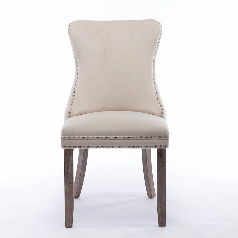 Chaise de salle à manger capitonnée en velours avec dossier à oreilles et clous décoratifs