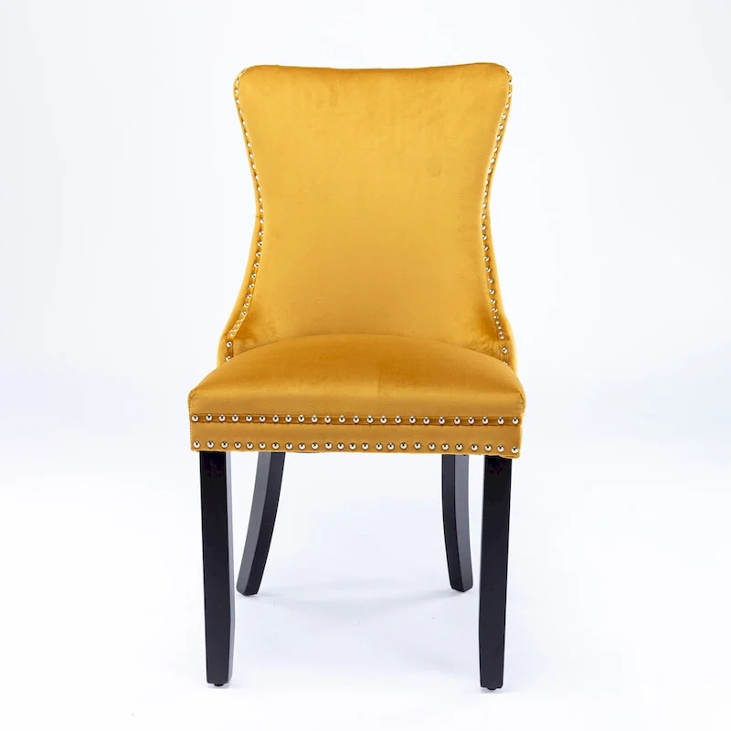 Chaise de salle à manger capitonnée en velours avec dossier à oreilles et clous décoratifs