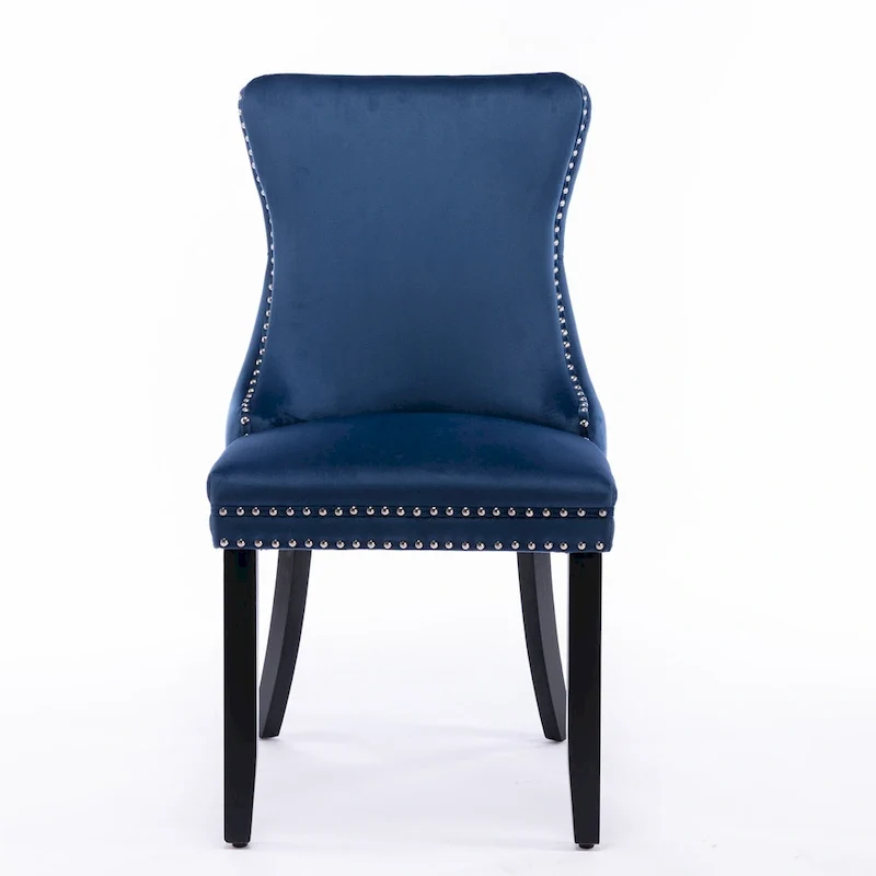 Chaise de salle à manger capitonnée en velours avec dossier à oreilles et clous décoratifs
