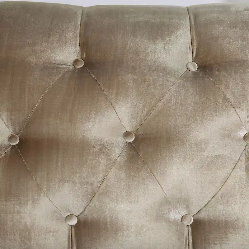 Causeuse en chenille capitonnée de style transitionnel avec passepoil clouté, accoudoirs inclinés et pieds espresso