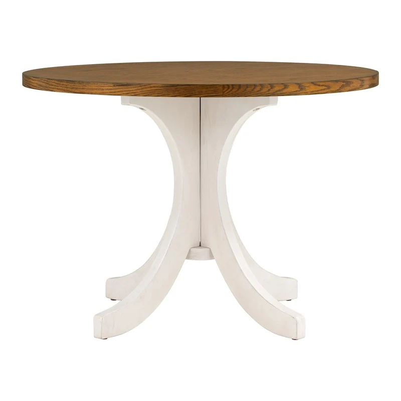 Table à manger ronde du milieu du siècle avec plateau en noyer et piétement central blanc