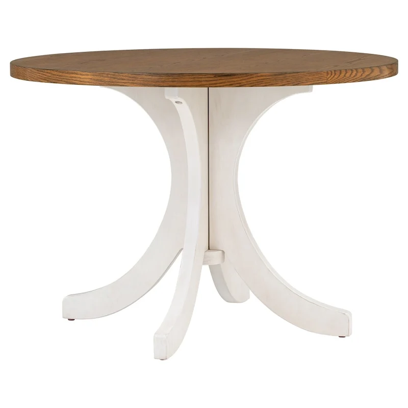 Table à manger ronde du milieu du siècle avec plateau en noyer et piétement central blanc