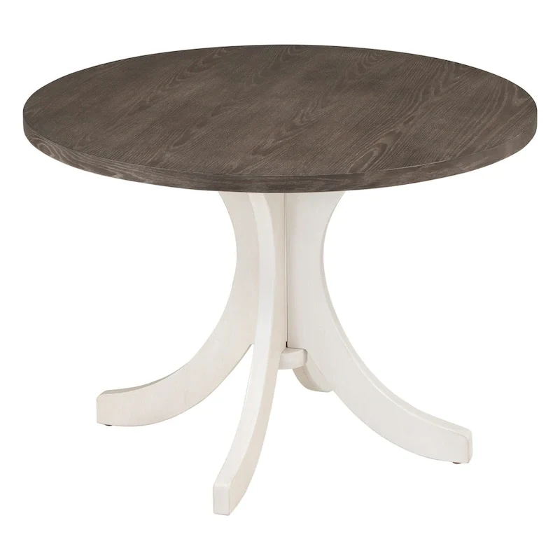 Table à manger ronde du milieu du siècle avec plateau en noyer et piétement central blanc