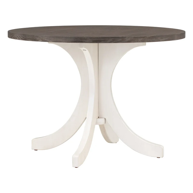 Table à manger ronde du milieu du siècle avec plateau en noyer et piétement central blanc