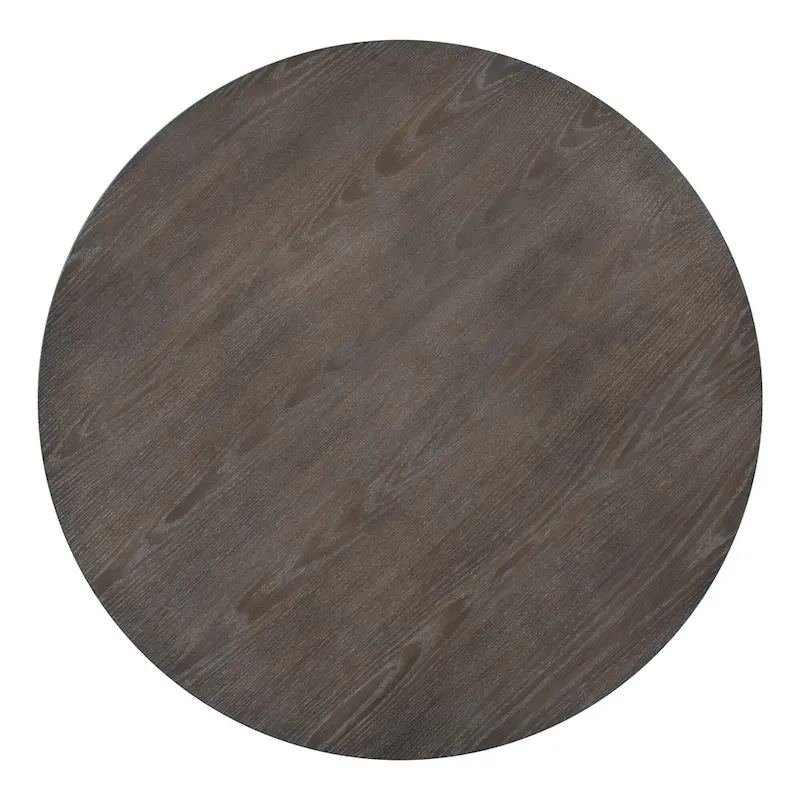 Table à manger ronde du milieu du siècle avec plateau en noyer et piétement central blanc