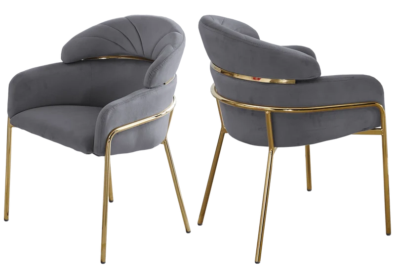 Chaises en velours gris et pieds dorés - Noam x4