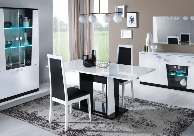 Salle à manger design laquée blanc noir – ELISA