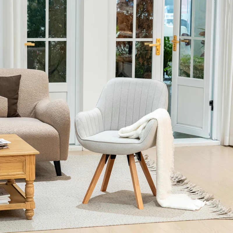Chaise de salle à manger confortables en tissu beige pivotantes 360° - CARSON FABRIC BEIGE