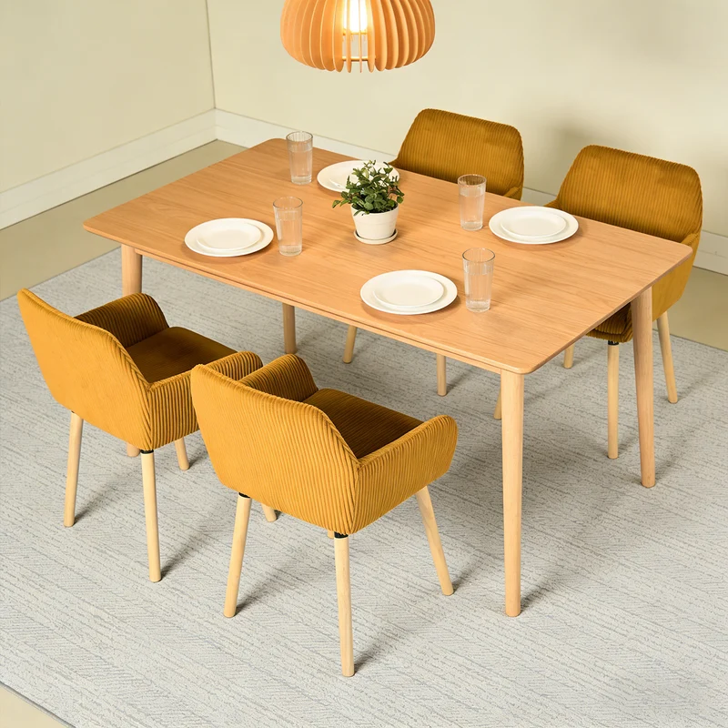 Lot de 4 chaises de salle à manger de style scandinave avec pieds en bois et accoudoirs en velours côtelé jaune - ELIA
