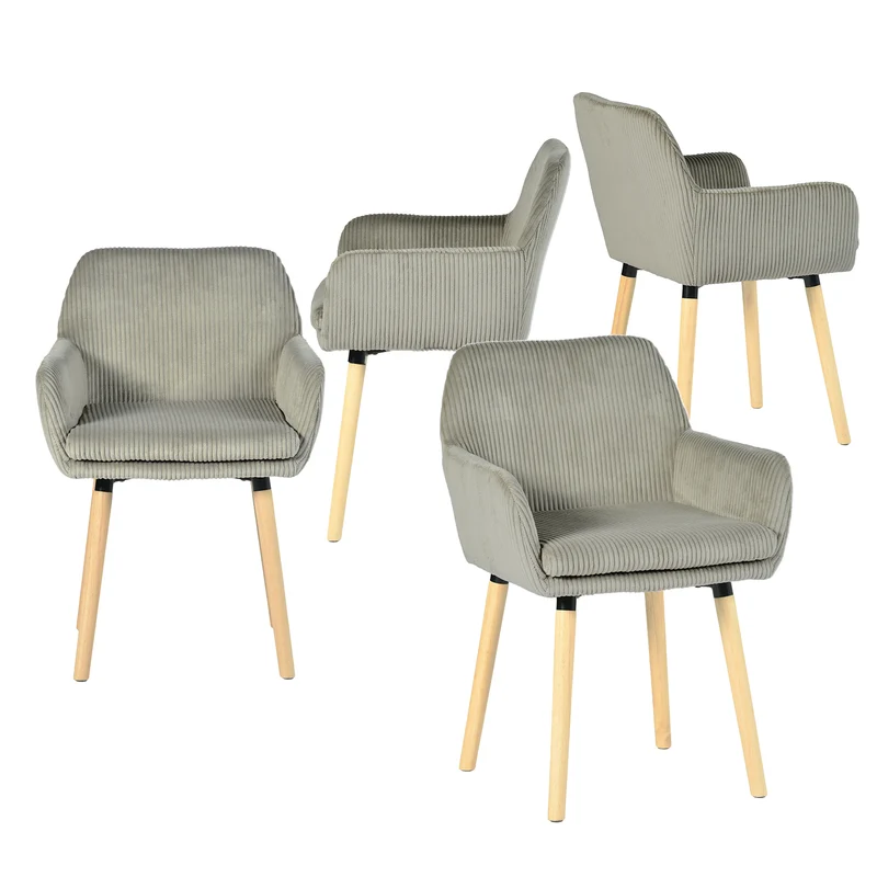 Lot de 4 chaises de salle à manger de style scandinave avec pieds en bois et accoudoirs en velours côtelé gris - ELIA