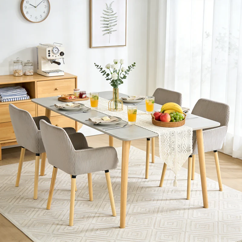 Lot de 4 chaises de salle à manger de style scandinave avec pieds en bois et accoudoirs en velours côtelé gris - ELIA