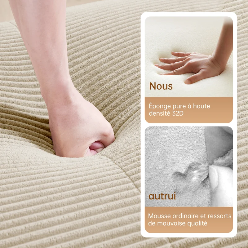 Tabouret en tissu côtelé pour canapé, beige, 1 PCS