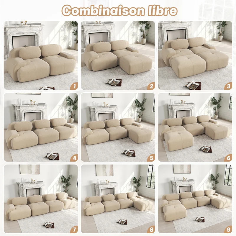Tabouret en tissu côtelé pour canapé, beige, 1 PCS