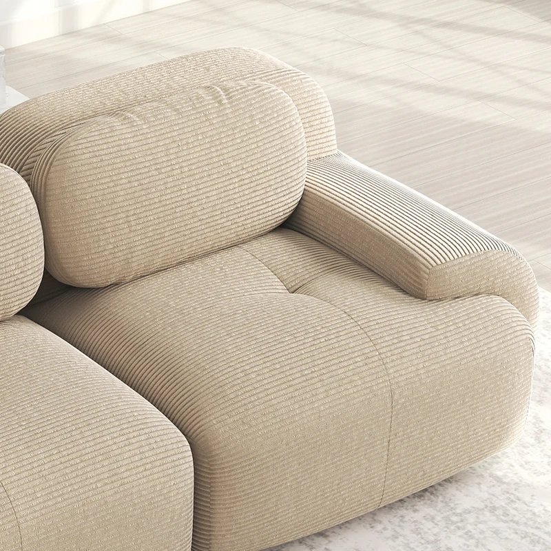 Ensemble de canapés avec accoudoirs incurvés et base antidérapante en tissu velours côtelé doux pour le salon, beige,siège3+tabouret1