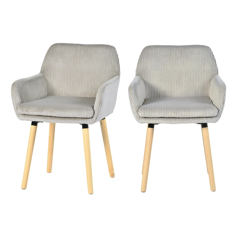 Lot de 2 chaises de salle à manger de style scandinave avec pieds en bois et accoudoirs en velours côtelé gris - ELIA