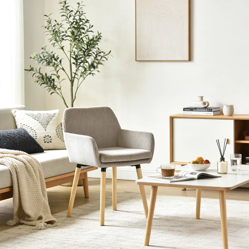Lot de 2 chaises de salle à manger de style scandinave avec pieds en bois et accoudoirs en velours côtelé gris - ELIA