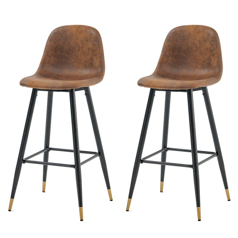 Lot de 2 tabourets de bar industriels avec dossier en suédine - CHARLTON BAR