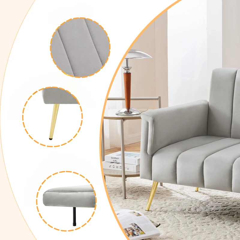 Sofa-lit pliant moderne en velours 183x76x75 cm â€?Réglable en 5 angles, pieds métalliques, idéal pour salon et chambre d’invités