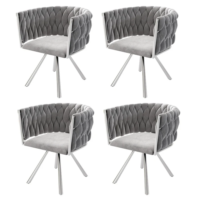 Lot de 4 chaises de salle à manger pivotantes en velours gris avec pieds en métal argenté
