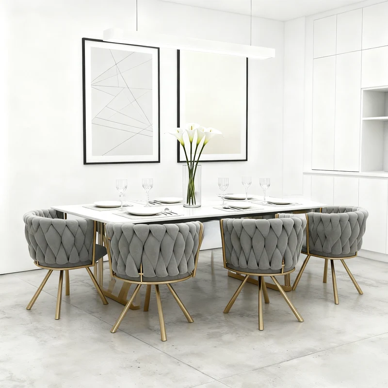 Lot de 4 chaises de salle à manger pivotantes en velours gris avec pieds en métal argenté