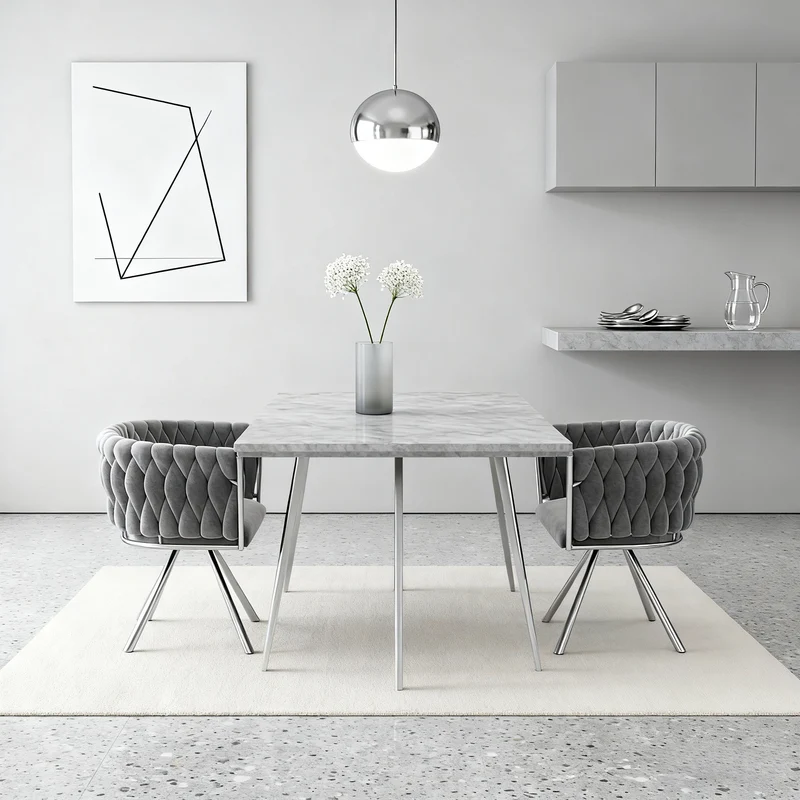 Lot de 4 chaises de salle à manger pivotantes en velours gris avec pieds en métal argenté